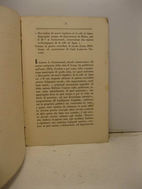 Intorno la descrizione del Museo epigrafico di Lione pubblicata dal dottore A. Comarmond
